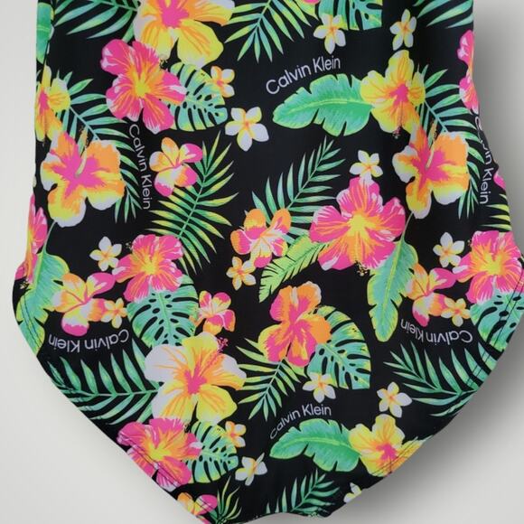 Calvin Klein Girls Swimsuit Large L One Piece Floral Black Pink Green Resort - Picture 8 of 9
